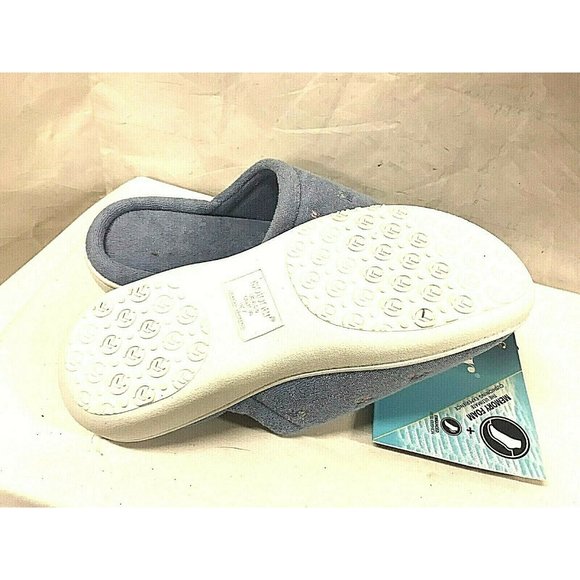 Isotoner Womens Blue with Pink Flowers Velour Memory Foam Slipper L (8.5-9} New - Picture 3 of 6